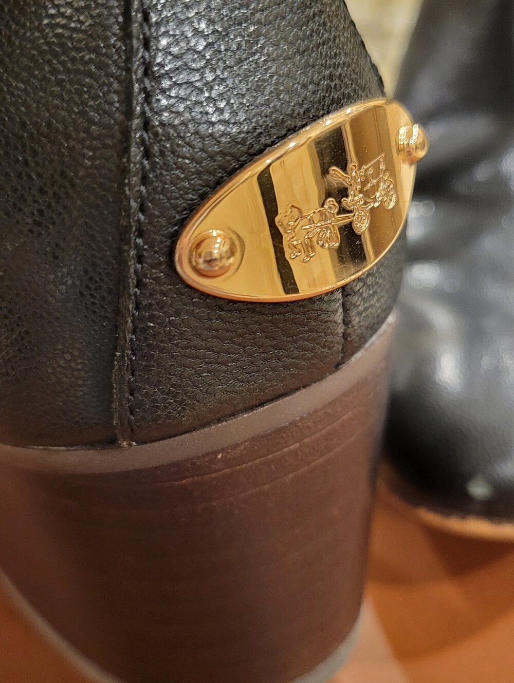 COACH Black Leather Ankle Boots with Gold Buckle Size 7 - Picture 5 of 9